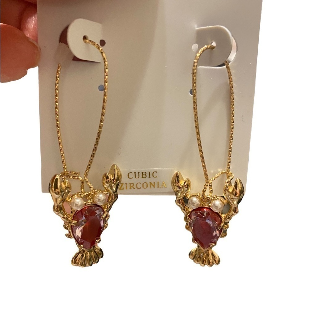NWT Bella Jack Cubic Zirconia  lobster‎ dangling earrings whimsy summer vaca